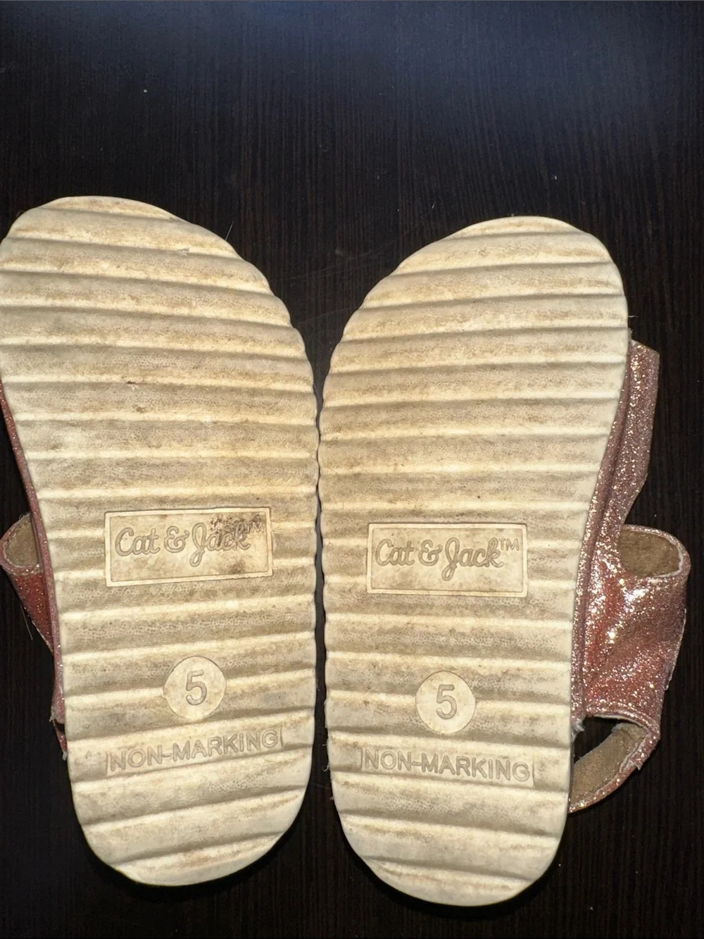 Cat & Jack size 5 Glitter Buckle Sandals in Rose Gold